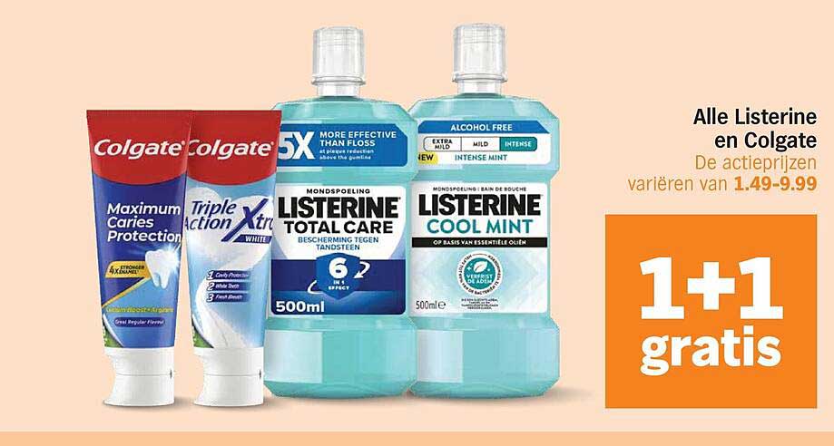 Alle Listerine en Colgate 1+1 gratis