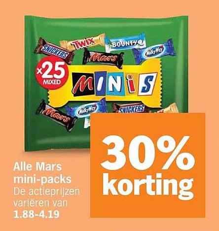 Alle Mars mini-packs 30% korting