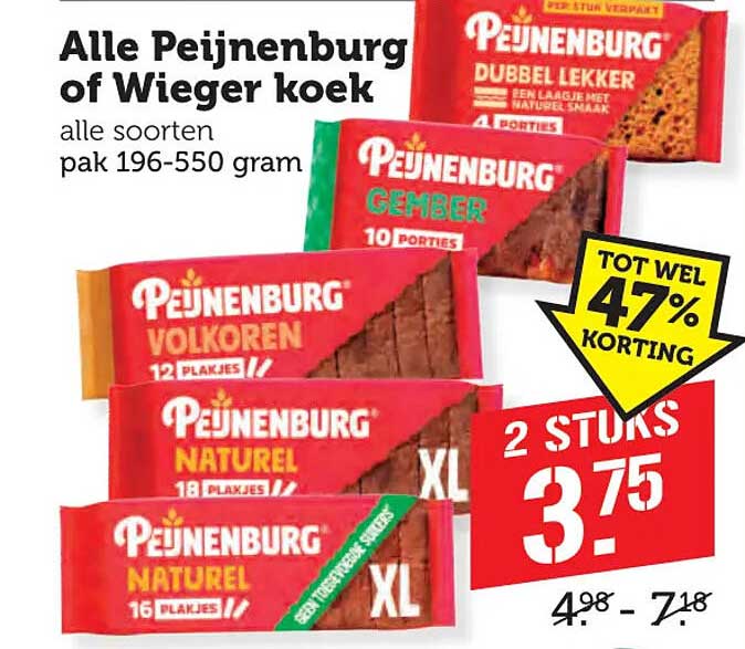 Alle Peijnenburg of Wieger koek alle soorten pak 196-550 gram