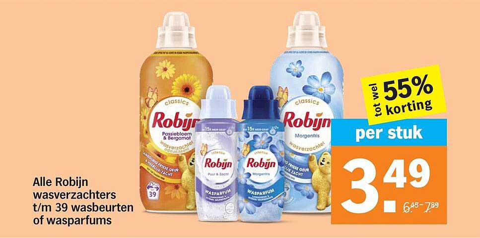 Alle Robijn wasverzachters t/m 39 wasbeurten of wasparfums