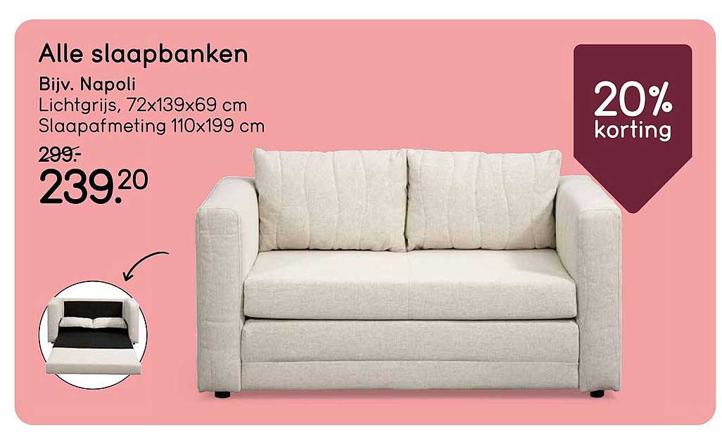 Alle slaapbanken Bijv. Napoli Lichtgrijs, 72x139x69 cm Slaapafmeting 110x199 cm 20% korting