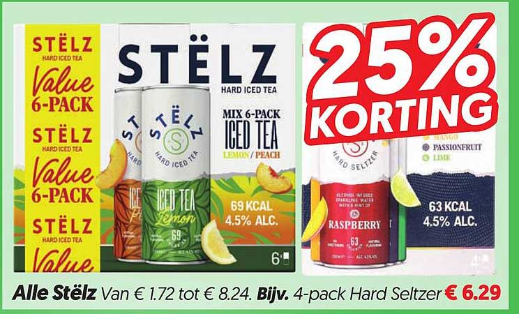 Alle Stëlz Van € 1.72 tot € 8.24. Bijv. 4-pack Hard Seltzer 25% KORTING