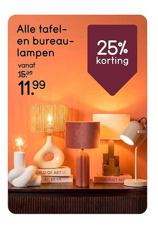 Alle tafel- en bureau-lampen 25% korting