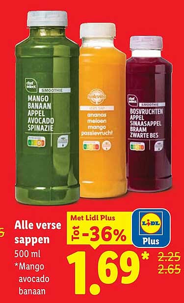 Alle verse sappen 500 ml *Mango avocado banaan Tot -36%
