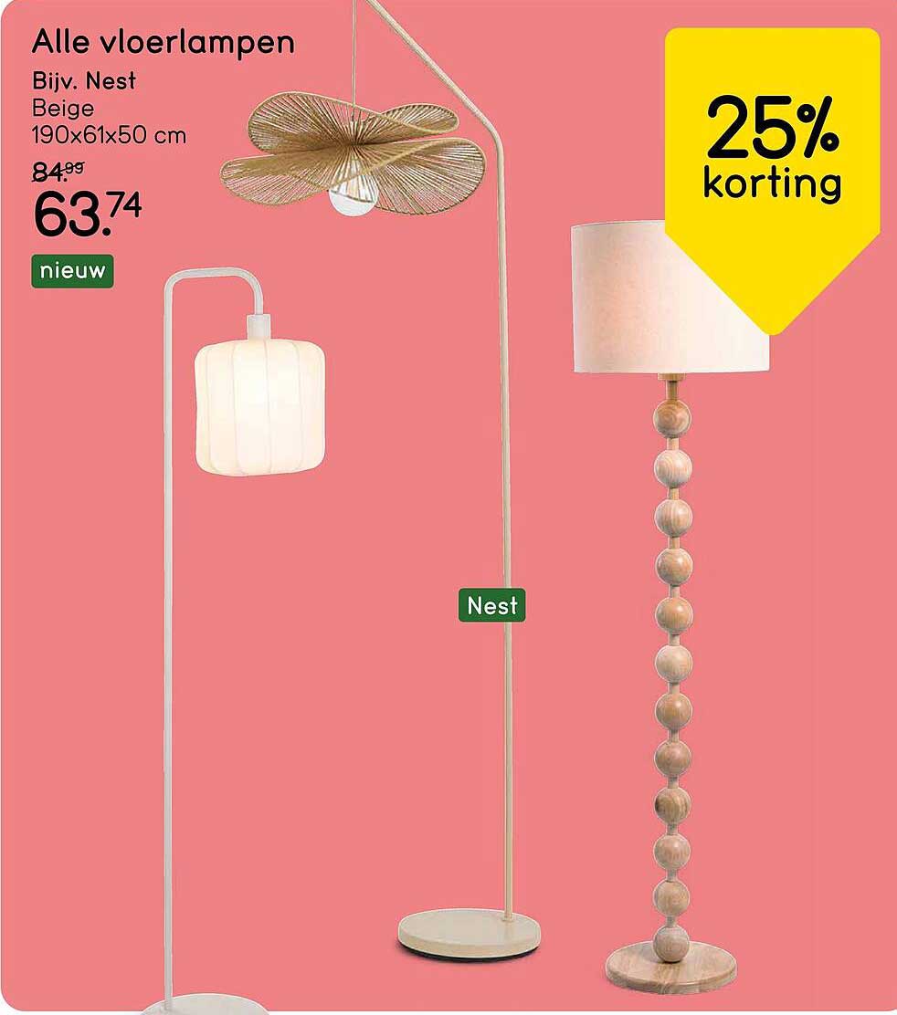 Alle vloerlampen Bijv. Nest Beige 190x61x50 cm 25% korting