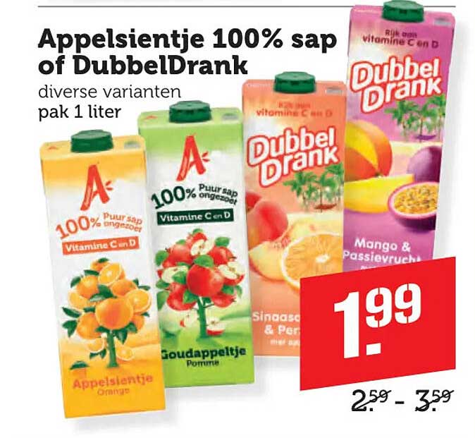 Appelsientje 100% sap of DubbelDrank diverse varianten pak 1 liter