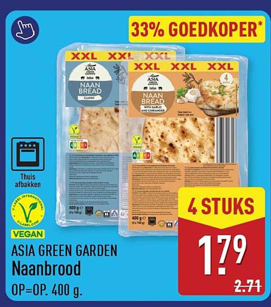 ASIA GREEN GARDEN Naanbrood 33% GOEDKOPER*
