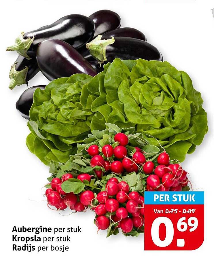 Aubergine per stuk Kropsla per stuk Radijs per bosje PER STUK
