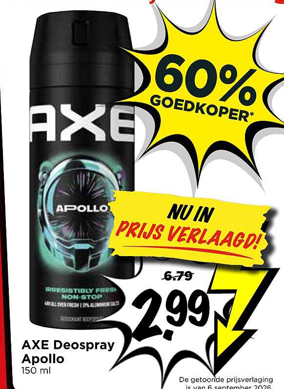 AXE Deospray Apollo 150 ml 60% goedkoper