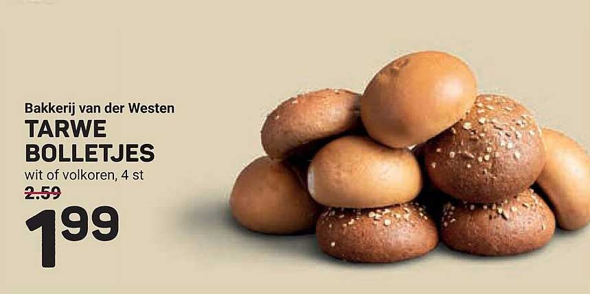 Bakkerij van der Westen TARWE BOLLETJES wit of volkoren, 4 st