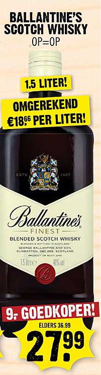 Ballantine's Scotch Whisky 1.5 liter! omgerekend €18,66 per liter!