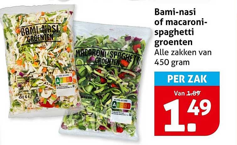 Bami-nasi of macaroni-spaghetti groenten