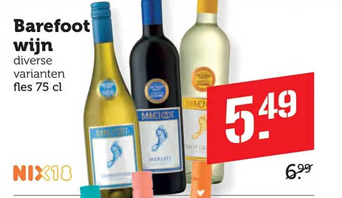 Barefoot wijn diverse varianten fles 75 cl