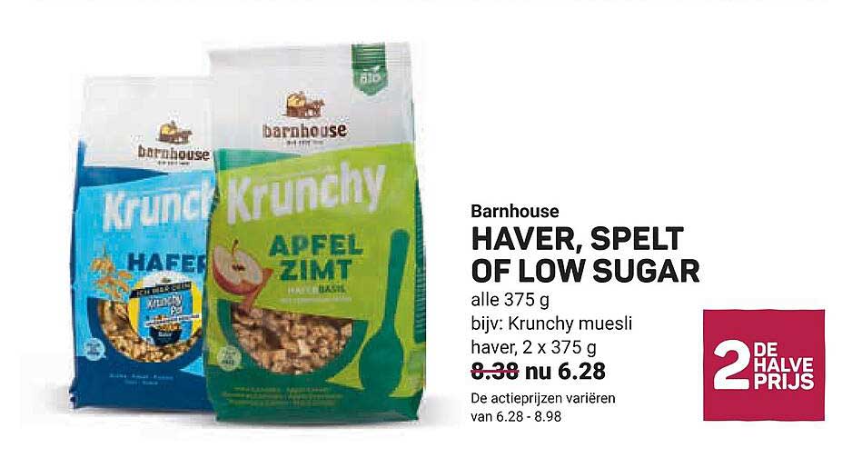 Barnhouse haver, spelt of low sugar 2e halve prijs