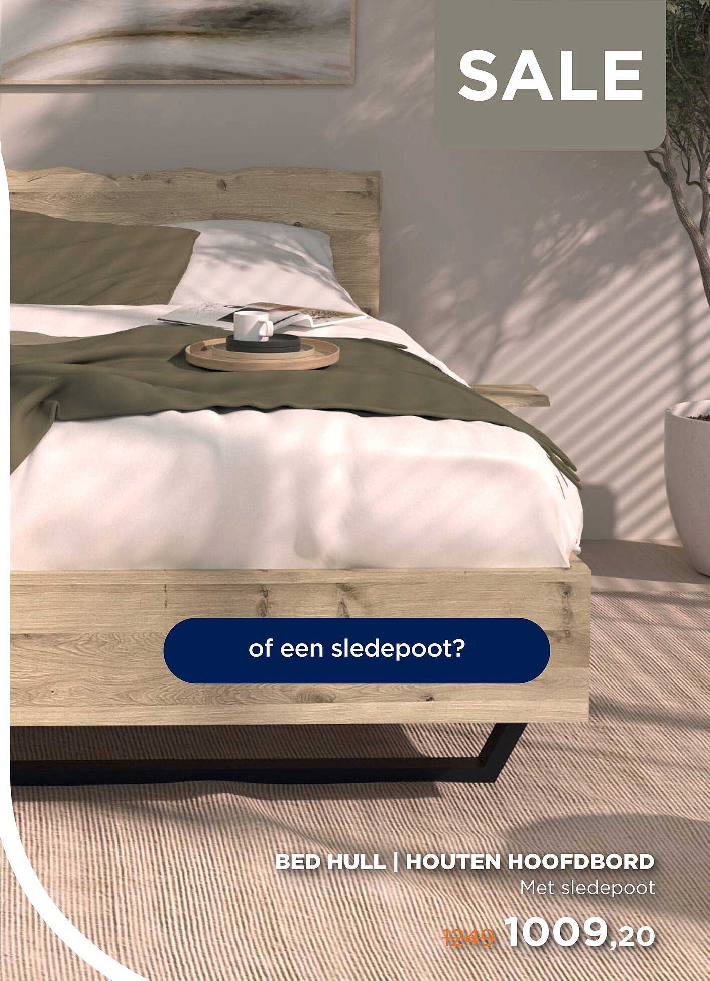 BED HULL | HOUTEN HOOFDBOORD Met sledepoot