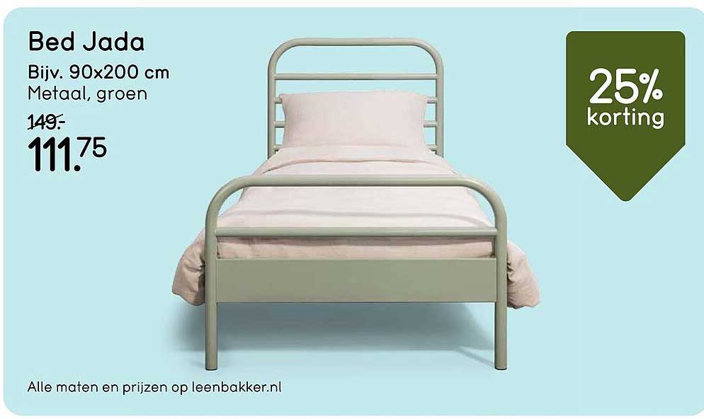 Bed Jada, Bijv. 90x200 cm, Metaal, groen 25% korting