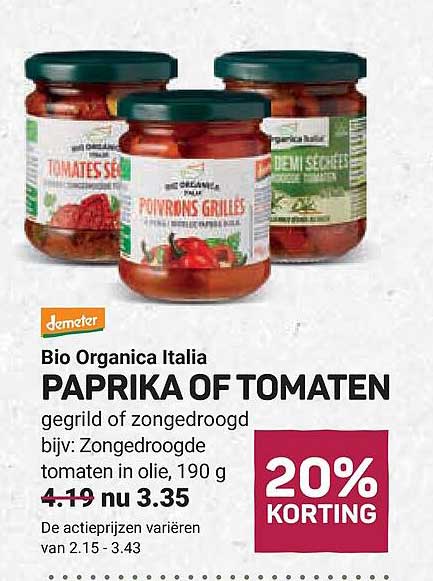 Bio Organica Italia PAPRIKA OF TOMATEN gegrild of zongedroogd 20% KORTING