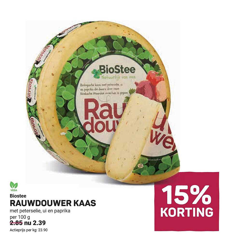 Biostee RAUWDOUWER KAAS met peterselie, ui en paprika 15% KORTING