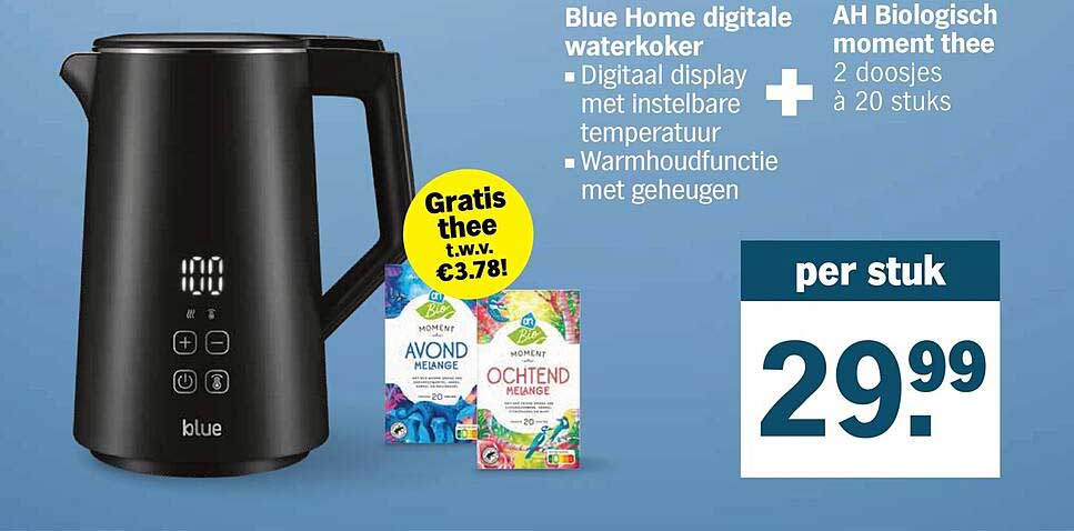 Blue Home digitale waterkoker + AH Biologisch moment thee