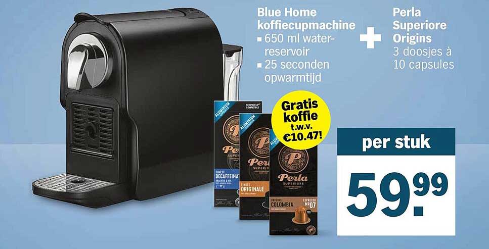 Blue Home koffiecupmachine + Perla Superiore Origins Gratis koffie t.w.v. €10.47!
