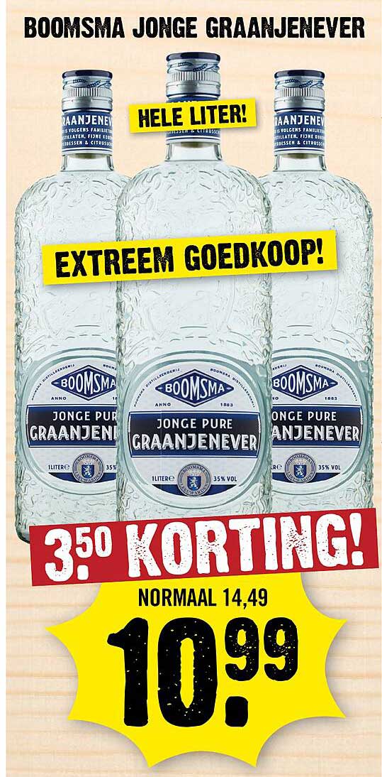 BOOMSMA JONGE GRAANJENEVER HELE LITER! EXTREEM GOEDKOOP! 3,50 KORTING!