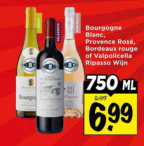 Bourgogne Blanc, Provence Rosé, Bordeaux rouge of Valpolicella Ripasso Wijn