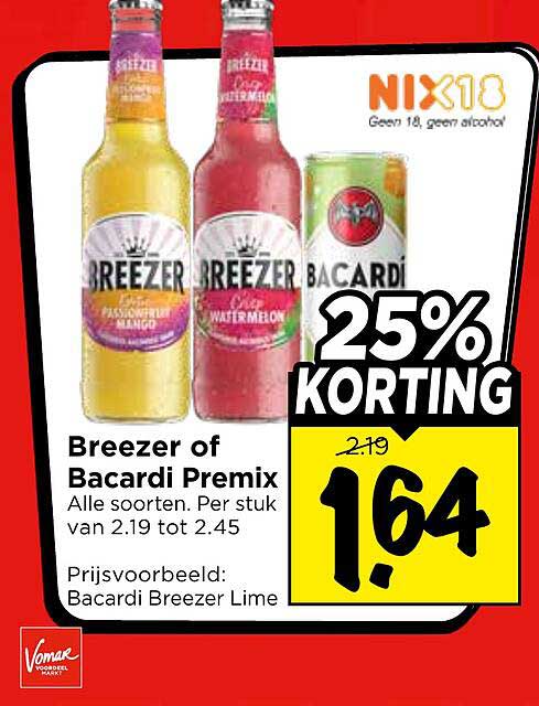 Breezer of Bacardi Premix 25% KORTING