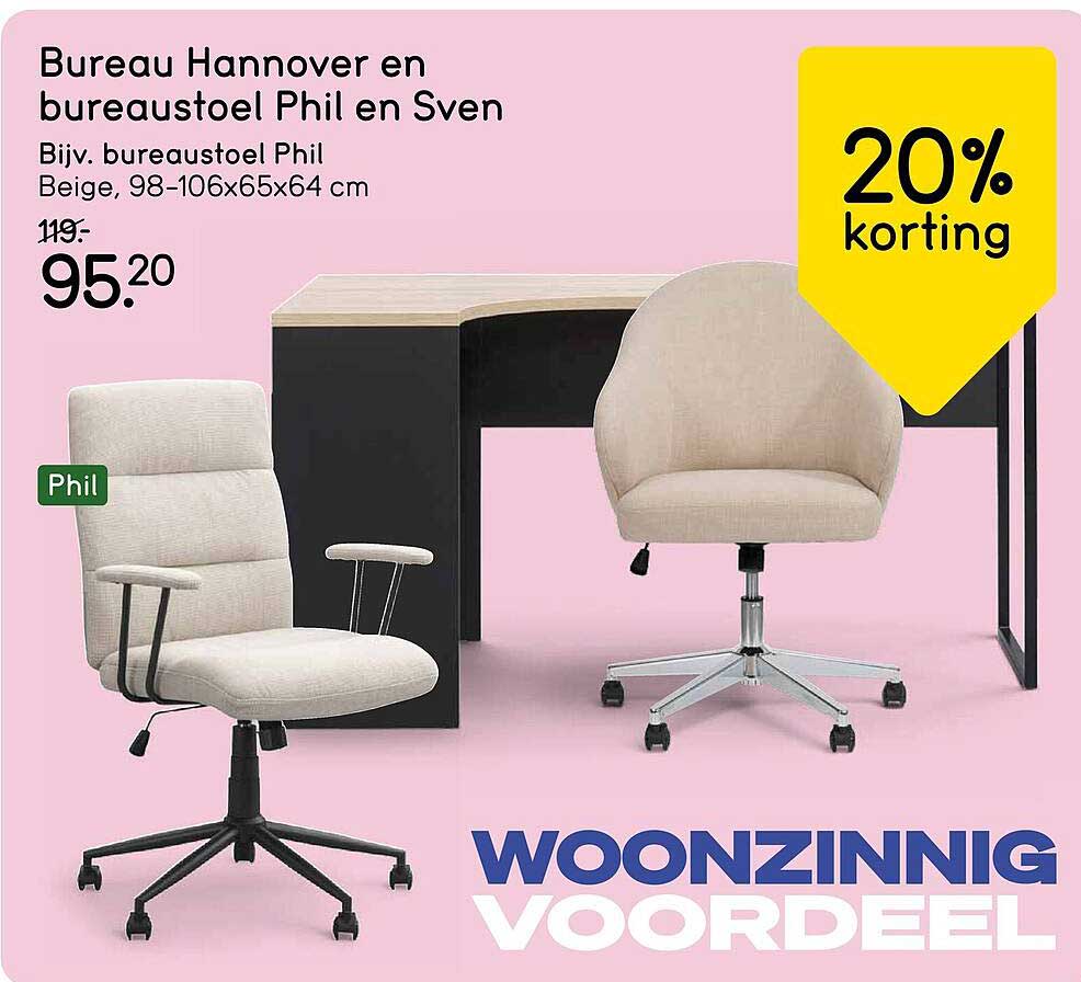 Bureau Hannover en bureaustoel Phil en Sven