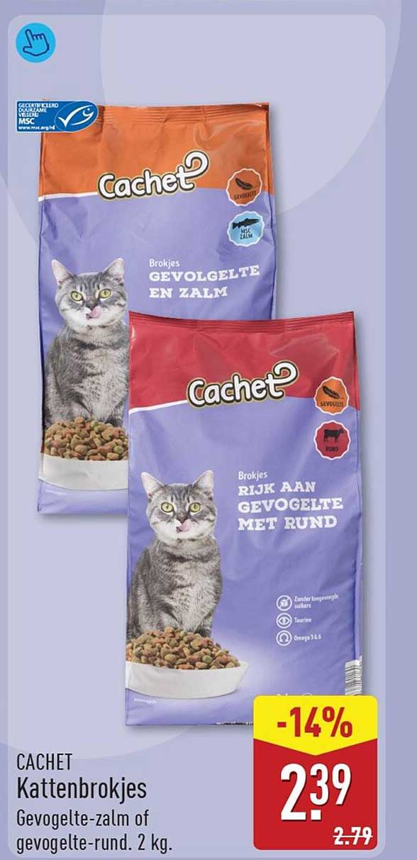 CACHET Kattenbrokjes Gevogelte-zalm of gevogelte-rund. 2 kg.
