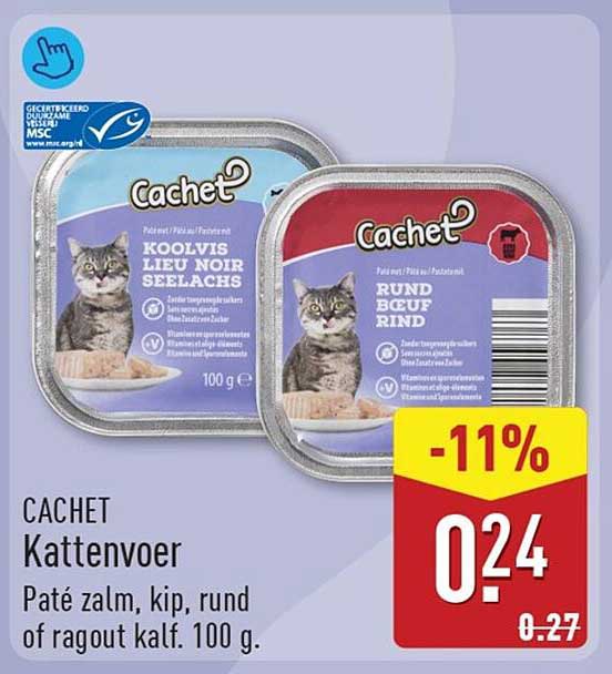 CACHET Kattenvoer Paté zalm, kip, rund of ragout kalf. 100 g.