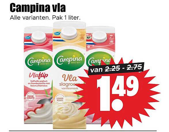 Campina vla Alle varianten. Pak 1 liter.