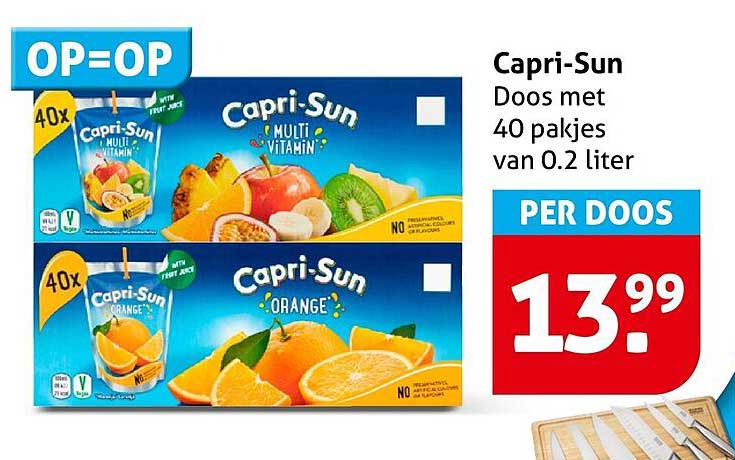 Capri-Sun Doos met 40 pakjes van 0.2 liter OP=OP