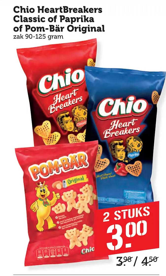 Chio HeartBreakers Classic of Paprika of Pom-Bär Original zak 90-125 gram 2 stuks