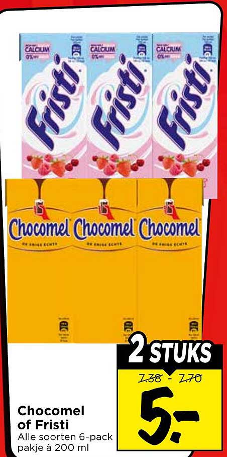 Chocomel of Fristi Alle soorten 6-pack pakje à 200 ml 2 STUKS