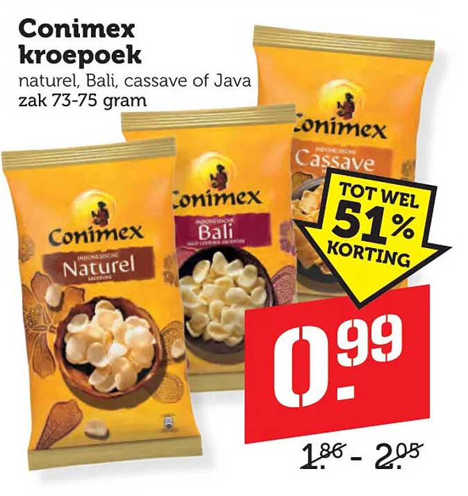 Conimex kroepoek naturel, Bali, cassave of Java zak 73-75 gram