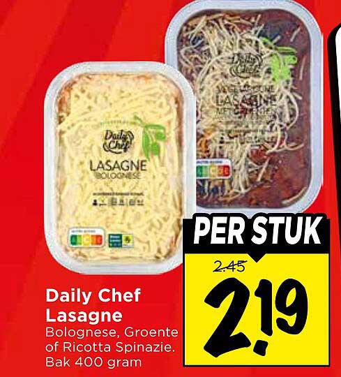 Daily Chef Lasagne Bolognese, Groente of Ricotta Spinazie. Bak 400 gram