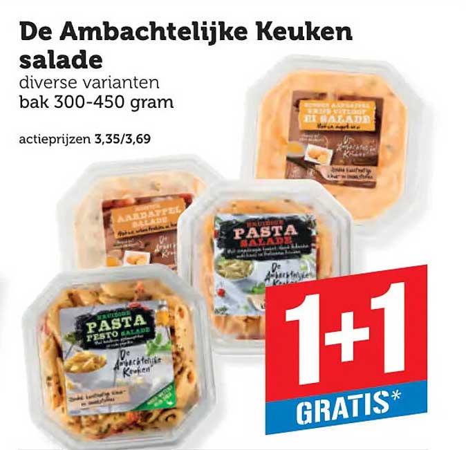 De Ambachtelijke Keuken salade 1+1 GRATIS