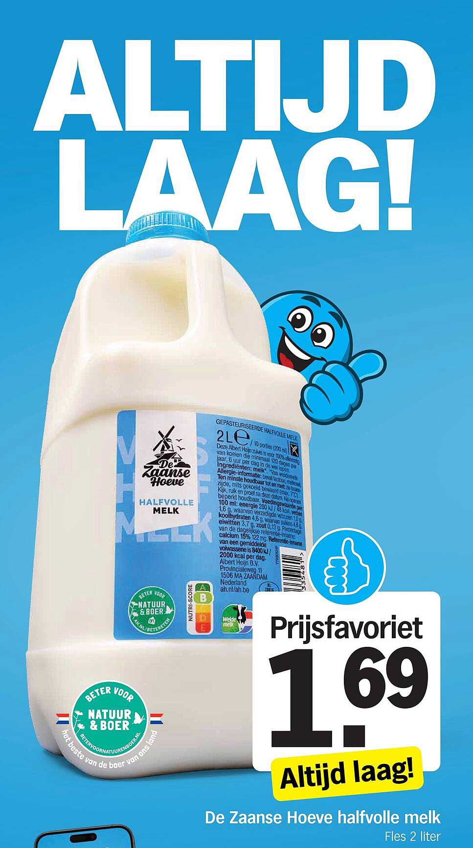 De Zaanse Hoeve halfvolle melk Altijd laag!