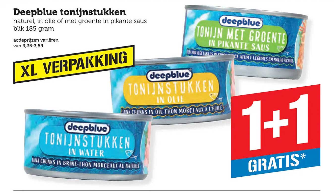 Deepblue tonijnstukken 1+1 gratis
