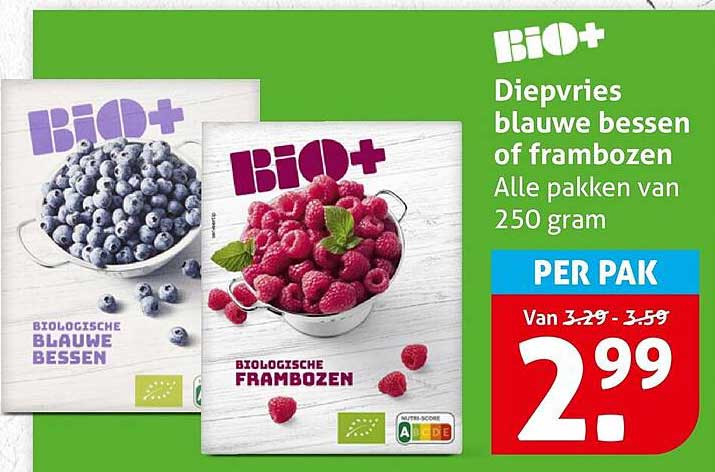Diepvries blauwe bessen of frambozen Alle pakken van 250 gram PER PAK