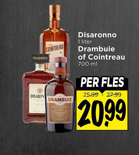 Disaronno 1 liter Drambuie of Cointreau 700 ml PER FLES