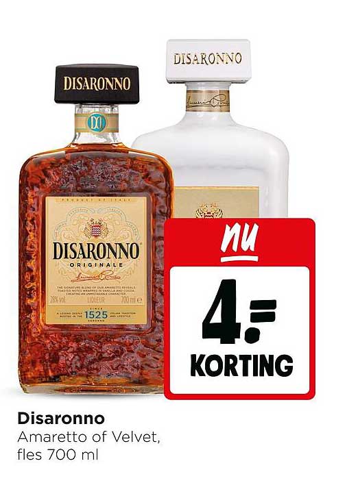 Disaronno Amaretto of Velvet, fles 700 ml - nu 4.= korting