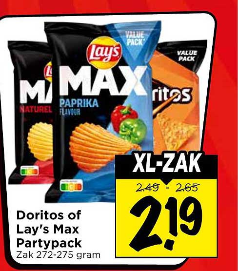 Doritos of Lay's Max Partypack Zak 272-275 gram XL-ZAK