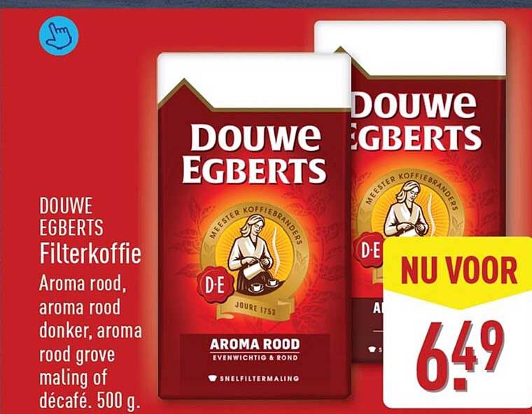 DOUWE EGBERTS Filterkoffie Aroma rood, aroma rood donker, aroma rood grove maling of décafé. 500 g.
