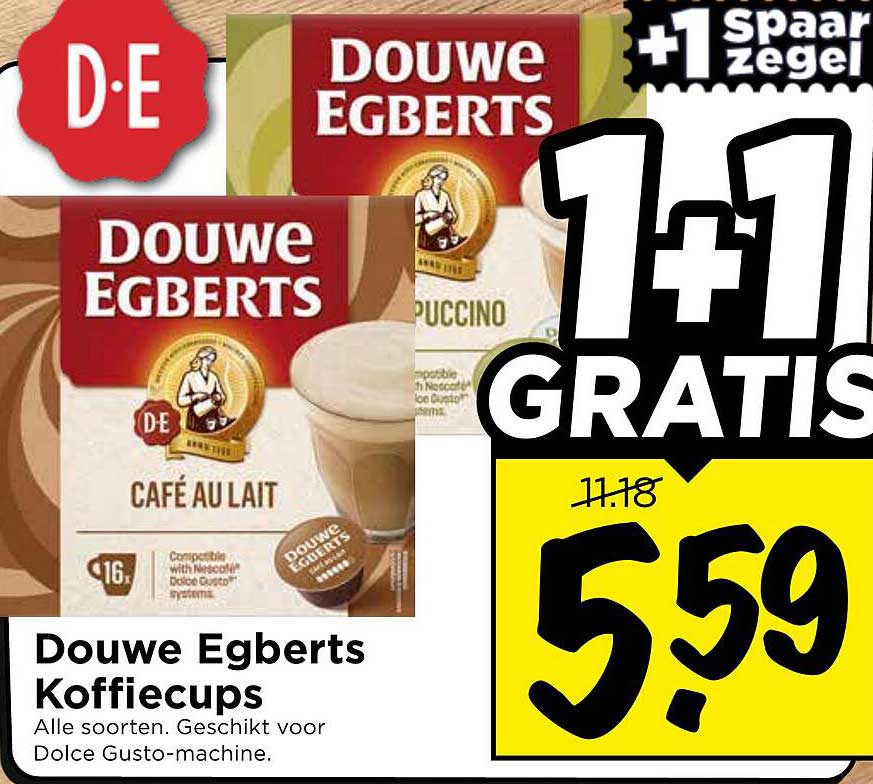 Douwe Egberts Koffiecups 1+1 gratis