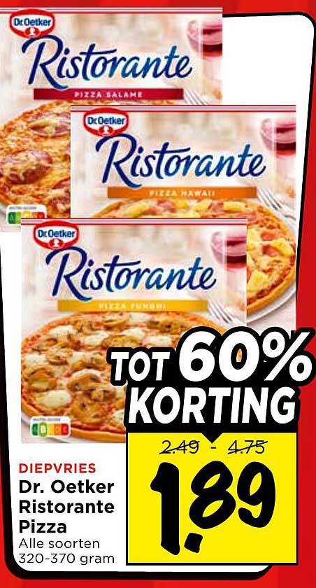 Dr. Oetker Ristorante Pizza Alle soorten 320-370 gram TOT 60% KORTING