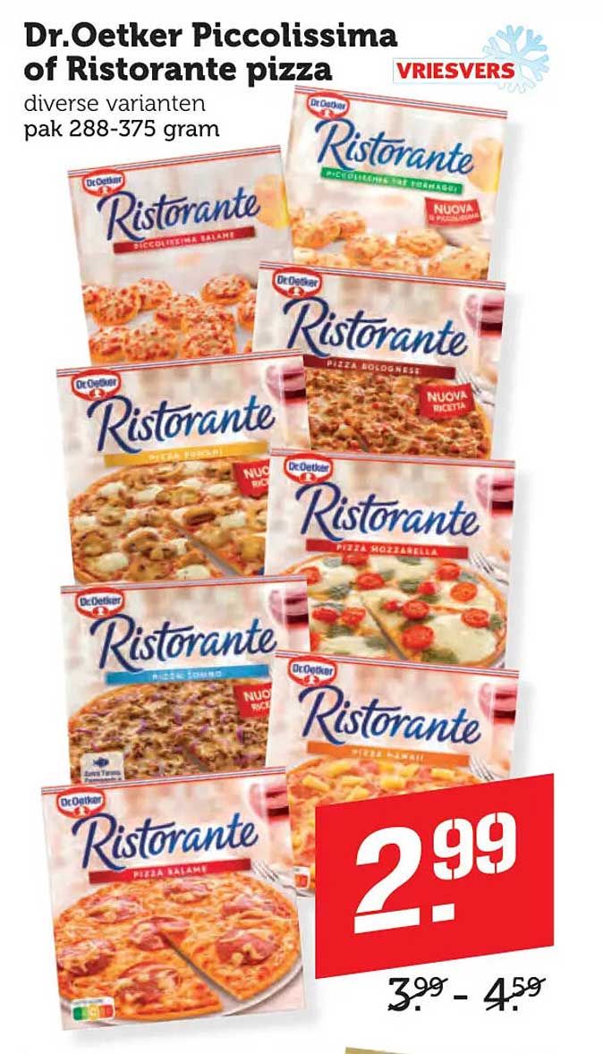 Dr.Oetker Piccolissima of Ristorante pizza diverse varianten pak 288-375 gram