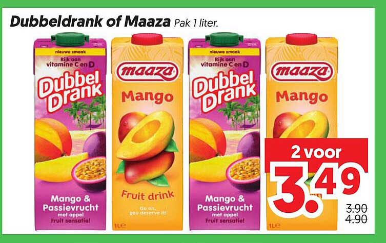 Dubbeldrank of Maaza Pak 1 liter. 2 voor