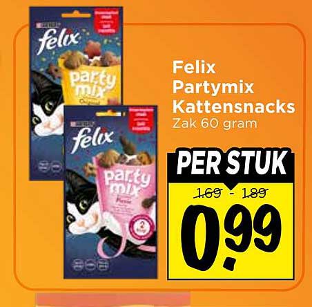 Felix Partymix Kattensnacks Zak 60 gram PER STUK
