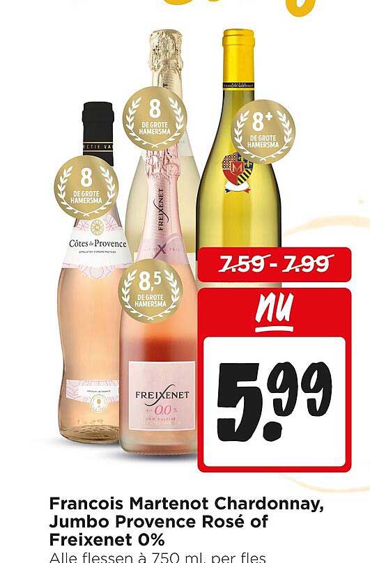 Francois Martenot Chardonnay, Jumbo Provence Rosé of Freixenet 0%